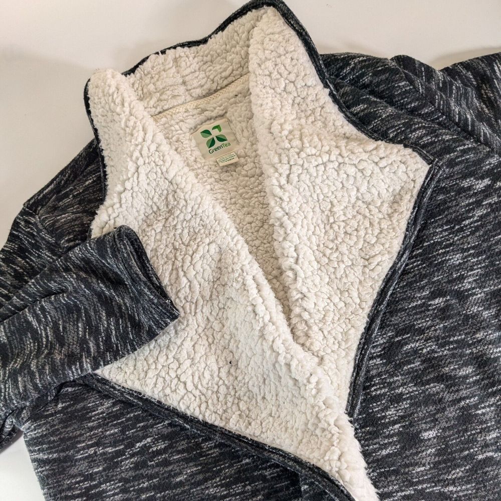 Green Tea Women's XXL Sherpa Lined Heather‎ Black / Dark Gray Cardigan Sweater